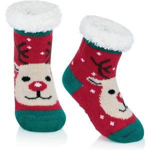 imageAmerican Trends Baby Slipper Socks Christmas Toddler Fuzzy Socks Warm Fleece Non Skid Winter SocksRed Deer
