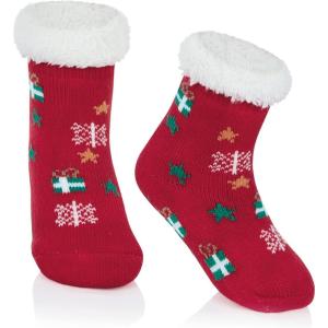 imageAmerican Trends Baby Slipper Socks Christmas Toddler Fuzzy Socks Warm Fleece Non Skid Winter SocksRed Gift