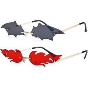 imageAmerican Trends Bat Sunglasses Fire Flame Sunglasses for Women Men Funky Rimless Eye Glasses for Halloween PartyB Colors2