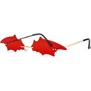 imageAmerican Trends Bat Sunglasses Fire Flame Sunglasses for Women Men Funky Rimless Eye Glasses for Halloween PartyBat Red