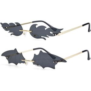 imageAmerican Trends Bat Sunglasses Fire Flame Sunglasses for Women Men Funky Rimless Eye Glasses for Halloween PartyC Colors2