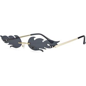imageAmerican Trends Bat Sunglasses Fire Flame Sunglasses for Women Men Funky Rimless Eye Glasses for Halloween PartyFlame Grey