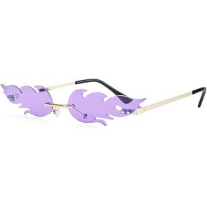 imageAmerican Trends Bat Sunglasses Fire Flame Sunglasses for Women Men Funky Rimless Eye Glasses for Halloween PartyFlame Purple