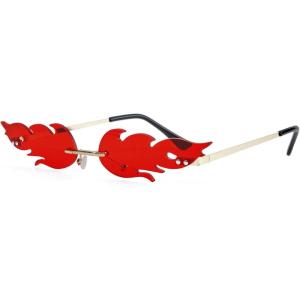 imageAmerican Trends Bat Sunglasses Fire Flame Sunglasses for Women Men Funky Rimless Eye Glasses for Halloween PartyFlame Red