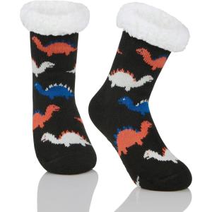 imageAmerican Trends Fuzzy Socks for Girls Winter Fleece Toddler Kids Socks Non Skid Thick Warm Baby Boys SocksBlack Dinosaur