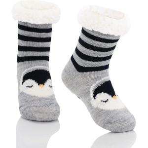 imageAmerican Trends Fuzzy Socks for Girls Winter Fleece Toddler Kids Socks Non Skid Thick Warm Baby Boys SocksBlack Penguin