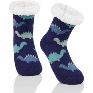 imageAmerican Trends Fuzzy Socks for Girls Winter Fleece Toddler Kids Socks Non Skid Thick Warm Baby Boys SocksBlue Dinosaur