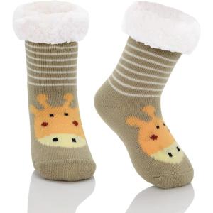 imageAmerican Trends Fuzzy Socks for Girls Winter Fleece Toddler Kids Socks Non Skid Thick Warm Baby Boys SocksCoffee Giraffe