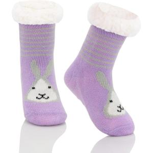 imageAmerican Trends Fuzzy Socks for Girls Winter Fleece Toddler Kids Socks Non Skid Thick Warm Baby Boys SocksPurple Rabbit
