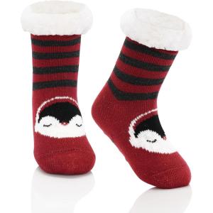 imageAmerican Trends Fuzzy Socks for Girls Winter Fleece Toddler Kids Socks Non Skid Thick Warm Baby Boys SocksRed Penguin