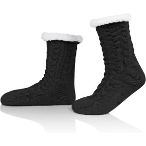 imageAmerican Trends Fuzzy Socks for Women House Socks Indoor Winter Warm Furry Socks Athletic Socks for ChristmasBlack