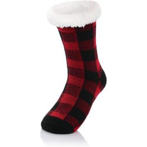 imageAmerican Trends Fuzzy Socks for Women House Socks Indoor Winter Warm Furry Socks Athletic Socks for ChristmasBlack Red B