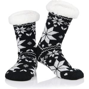 imageAmerican Trends Fuzzy Socks for Women House Socks Indoor Winter Warm Furry Socks Athletic Socks for ChristmasBlack Snow