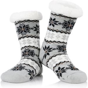 imageAmerican Trends Fuzzy Socks for Women House Socks Indoor Winter Warm Furry Socks Athletic Socks for ChristmasBlakc Snow B