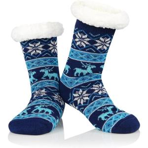 imageAmerican Trends Fuzzy Socks for Women House Socks Indoor Winter Warm Furry Socks Athletic Socks for ChristmasBlue Deer