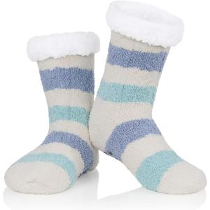imageAmerican Trends Fuzzy Socks for Women House Socks Indoor Winter Warm Furry Socks Athletic Socks for ChristmasBlue Green Stripes