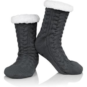 imageAmerican Trends Fuzzy Socks for Women House Socks Indoor Winter Warm Furry Socks Athletic Socks for ChristmasDark Grey