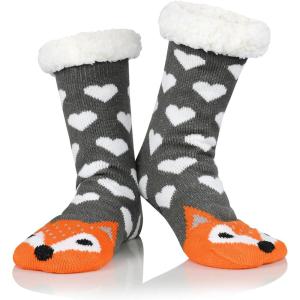 imageAmerican Trends Fuzzy Socks for Women House Socks Indoor Winter Warm Furry Socks Athletic Socks for ChristmasOrange Fox
