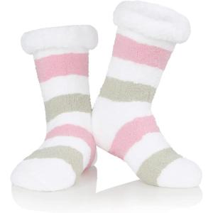 imageAmerican Trends Fuzzy Socks for Women House Socks Indoor Winter Warm Furry Socks Athletic Socks for ChristmasPink Coffee Stripes