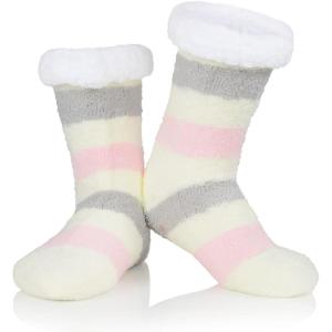 imageAmerican Trends Fuzzy Socks for Women House Socks Indoor Winter Warm Furry Socks Athletic Socks for ChristmasPurple Stripes