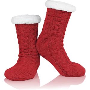 imageAmerican Trends Fuzzy Socks for Women House Socks Indoor Winter Warm Furry Socks Athletic Socks for ChristmasRed