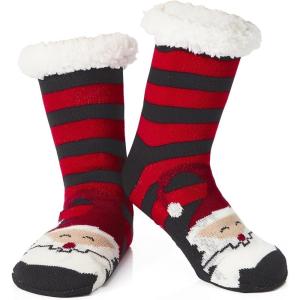 imageAmerican Trends Fuzzy Socks for Women House Socks Indoor Winter Warm Furry Socks Athletic Socks for ChristmasRed Black Santa Claus