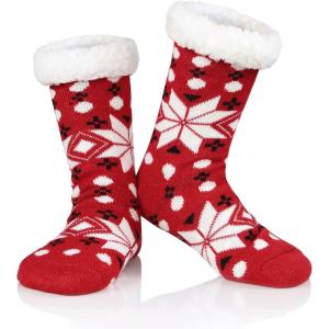 imageAmerican Trends Fuzzy Socks for Women House Socks Indoor Winter Warm Furry Socks Athletic Socks for ChristmasRed Snow