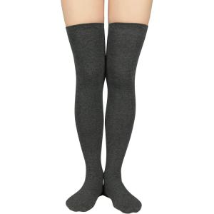 imageAmerican Trends Thigh High Socks for Women Striped Socks Tube Stockings Cosplay Accessories Cute Leg Warmers1 Dark Grey