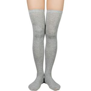 imageAmerican Trends Thigh High Socks for Women Striped Socks Tube Stockings Cosplay Accessories Cute Leg Warmers1 Light Grey