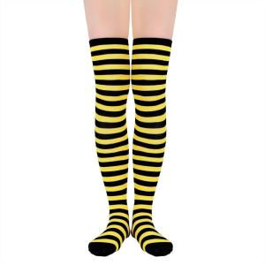 imageAmerican Trends Thigh High Socks for Women Striped Socks Tube Stockings Cosplay Accessories Cute Leg WarmersBlack Yellow Pinstripes