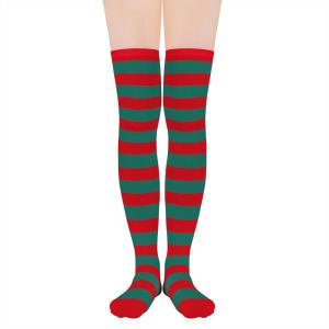 imageAmerican Trends Thigh High Socks for Women Striped Socks Tube Stockings Cosplay Accessories Cute Leg WarmersRed Green Stripes