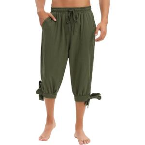 imagePirate Pants for Men Renaissance Shorts Medieval Viking Navigator Pants Halloween Cosplay Costume Steampunk ShortsArmy Green