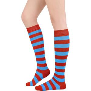 imageWomens Athletic Knee High Socks Outdoor Sport Thigh High Stockings Casual Stripes Tube Socks1 Pack Blue Red