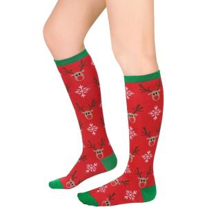 imageWomens Athletic Knee High Socks Outdoor Sport Thigh High Stockings Casual Stripes Tube Socks1 Pack Christmas Elk