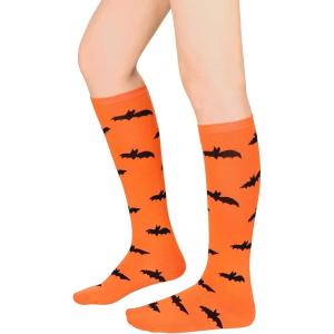 imageWomens Athletic Knee High Socks Outdoor Sport Thigh High Stockings Casual Stripes Tube Socks1 Pack Halloween Bat