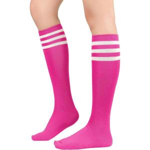 imageWomens Athletic Knee High Socks Outdoor Sport Thigh High Stockings Casual Stripes Tube Socks1 Pack Peach Pink White