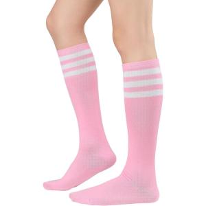 imageWomens Athletic Knee High Socks Outdoor Sport Thigh High Stockings Casual Stripes Tube Socks1 Pack Pink White