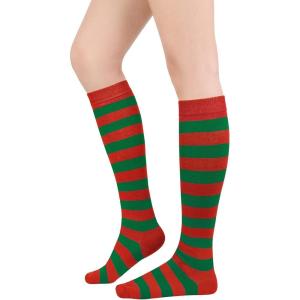 imageWomens Athletic Knee High Socks Outdoor Sport Thigh High Stockings Casual Stripes Tube Socks1 Pack Red Green