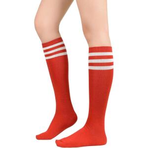 imageWomens Athletic Knee High Socks Outdoor Sport Thigh High Stockings Casual Stripes Tube Socks1 Pack Red White