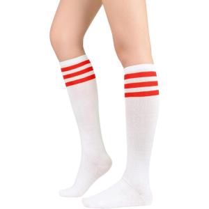 imageWomens Athletic Knee High Socks Outdoor Sport Thigh High Stockings Casual Stripes Tube Socks1 Pack White Red