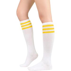 imageWomens Athletic Knee High Socks Outdoor Sport Thigh High Stockings Casual Stripes Tube Socks1 Pack White Yellow