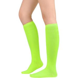 imageWomens Athletic Knee High Socks Outdoor Sport Thigh High Stockings Casual Stripes Tube SocksNeongreen