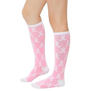 imageWomens Athletic Knee High Socks Outdoor Sport Thigh High Stockings Casual Stripes Tube SocksPinkribbon