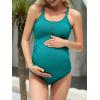 imageAmerican Trends Maternity Swimsuit Button Down One Piece Maternity Bathing Suit Cross Back SwimwearGreen