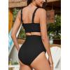 imageAmerican Trends Maternity Swimsuit High Waisted Bikini Set Two Piece Pregnancy Bathing Suit Swimwear Swimming SuitBlack
