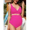 imageAmerican Trends Maternity Swimsuit High Waisted Bikini Set Two Piece Pregnancy Bathing Suit Swimwear Swimming SuitRose Red