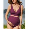 imageAmerican Trends Maternity Swimsuit High Waisted Bikini Set Two Piece Pregnancy Bathing Suit Swimwear Swimming SuitWine Red