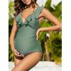 imageAmerican Trends Maternity Swimsuit VNeck One Piece Maternity Bathing Suit Ruffled Lace Up SwimwearArmy Green