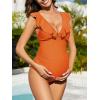 imageAmerican Trends Maternity Swimsuit VNeck One Piece Maternity Bathing Suit Ruffled Lace Up SwimwearOrange