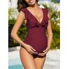 imageAmerican Trends Maternity Swimsuit VNeck One Piece Maternity Bathing Suit Ruffled Lace Up SwimwearWine
